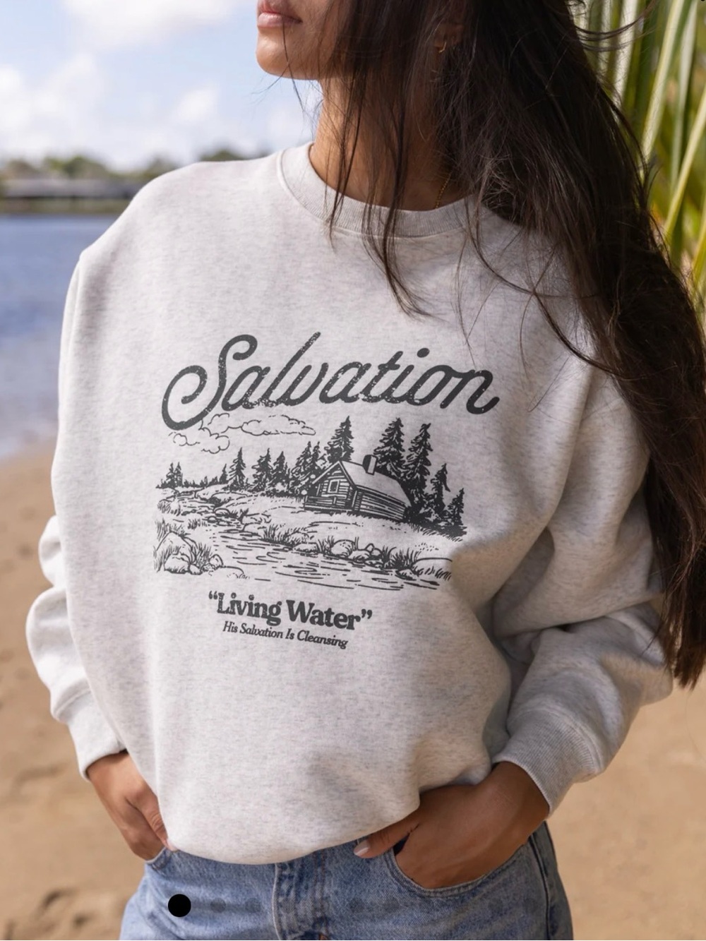 Salvation 'Living Water' Light Gray Crewneck Sweatshirt